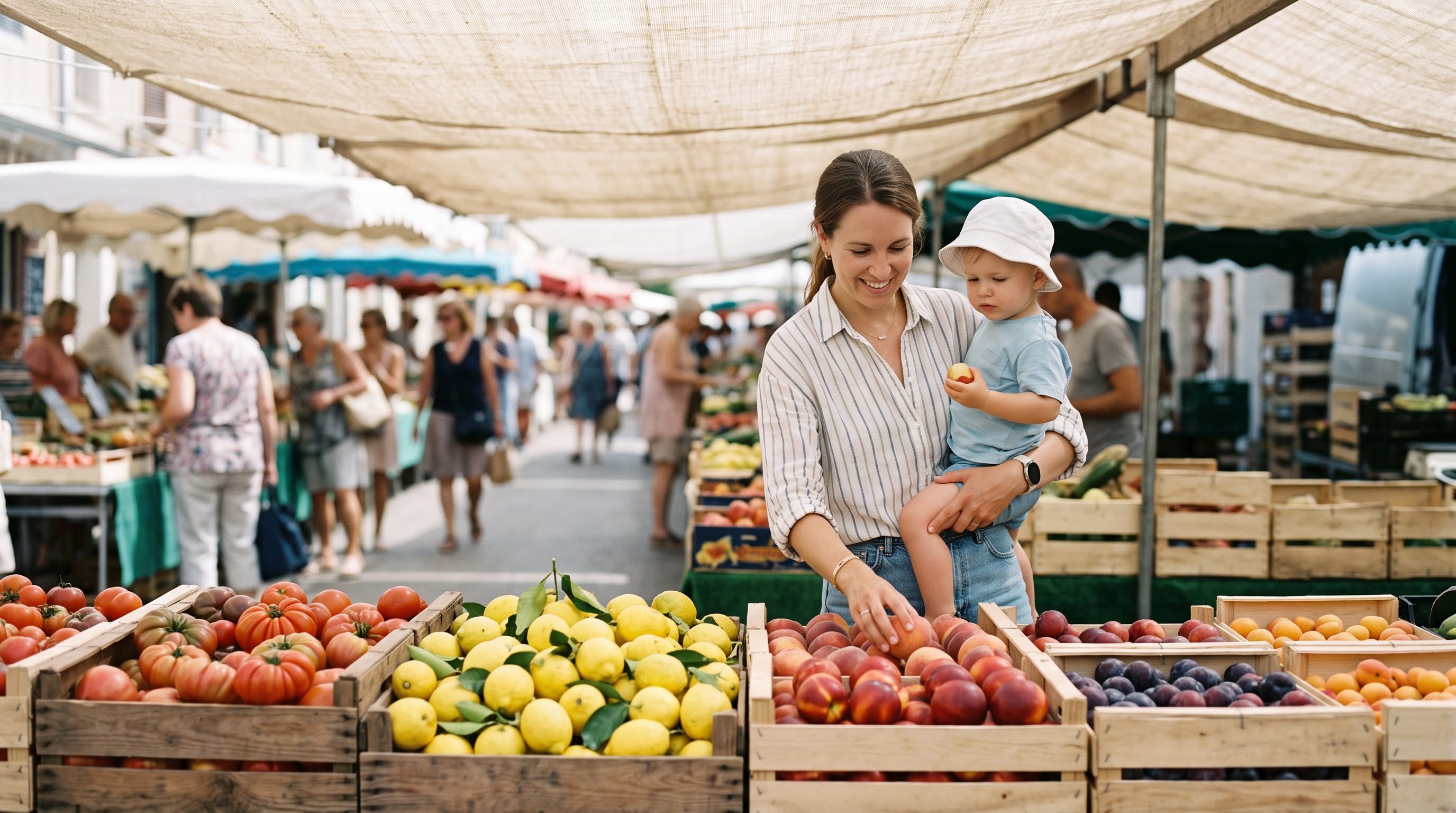 Familia descubriendo la gastronomía en un mercado local